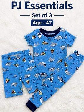 PJ Essentials 4T Shark & Pizza 3‑Piece Pajama Set